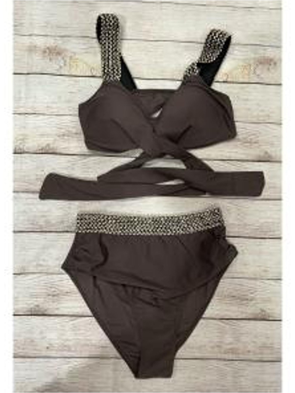 Women's light Brown High-Waist Bikini with Bra-Style Top